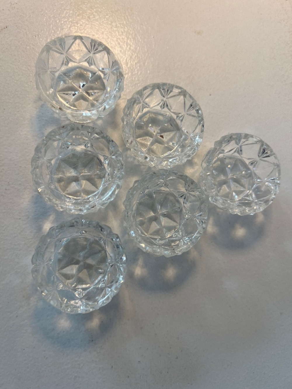 Antique Diamond Point Pressed Clear Glass Salt Cellars - Set of 6
